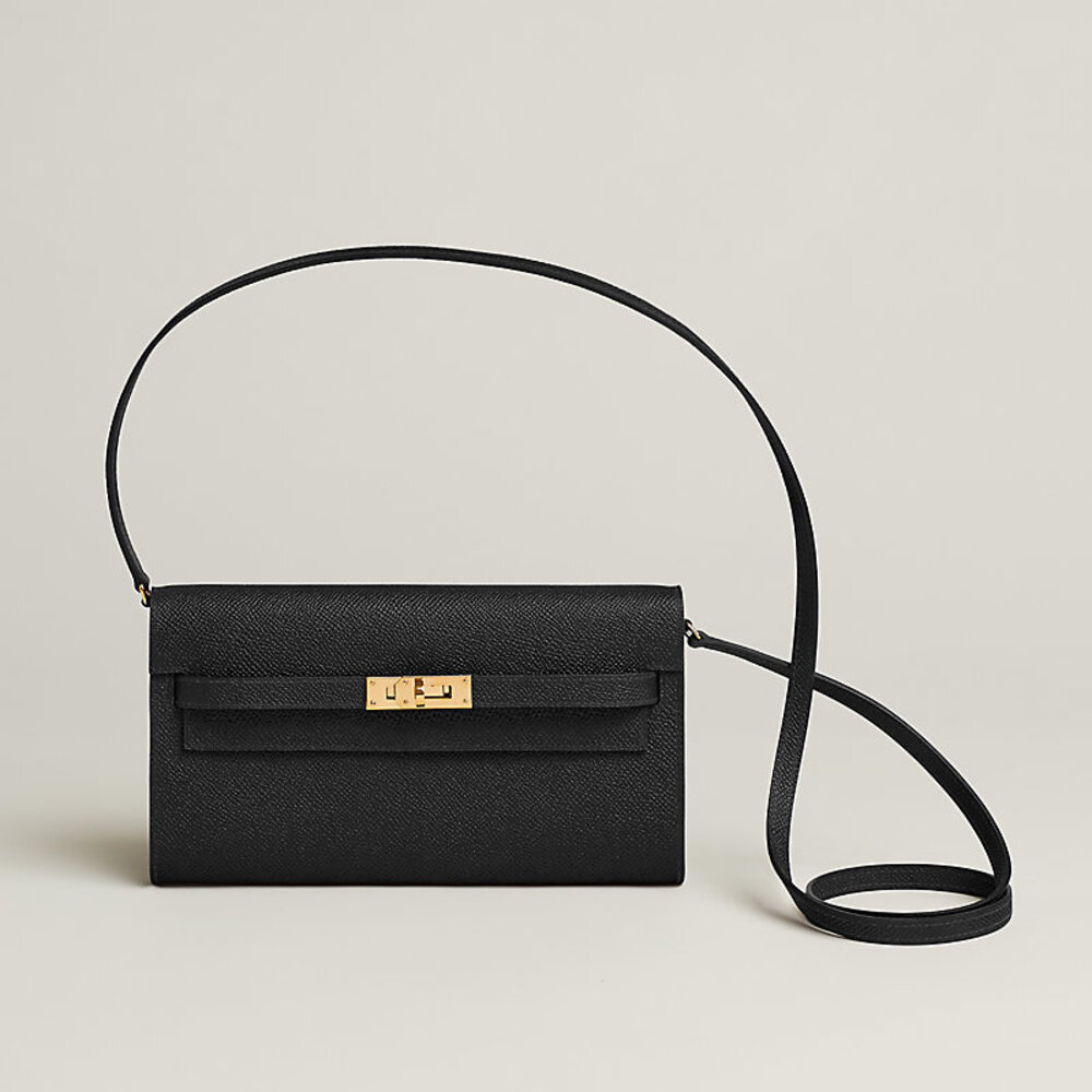 Hermes Womens Luxury Minimalist Kelly Classique To Go Wallet Epsom Calfskin Noir - Picture 3 of 16